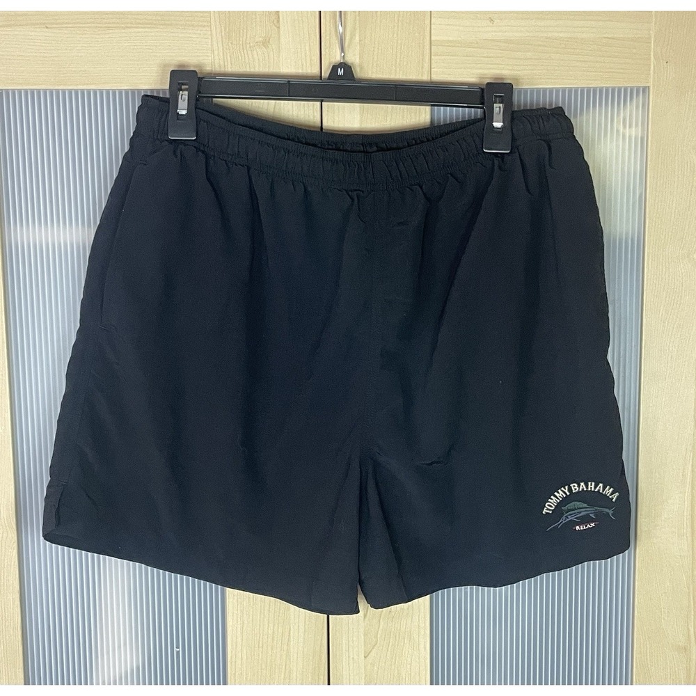 Tommy Bahama Board Shorts Swim Trunks Mens Sz M Black Lined Pockets Beach